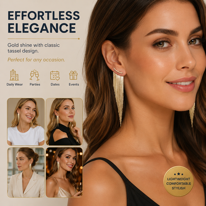 1 Pair of Fashionable and Trendy Golden Tassel Stud Earrings, Shining Daily Party Jewelry for Women