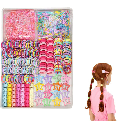 875-Piece Colorful Elastic Hair Tie and Clip Set – Includes Cute Hair Accessories and Storage Box