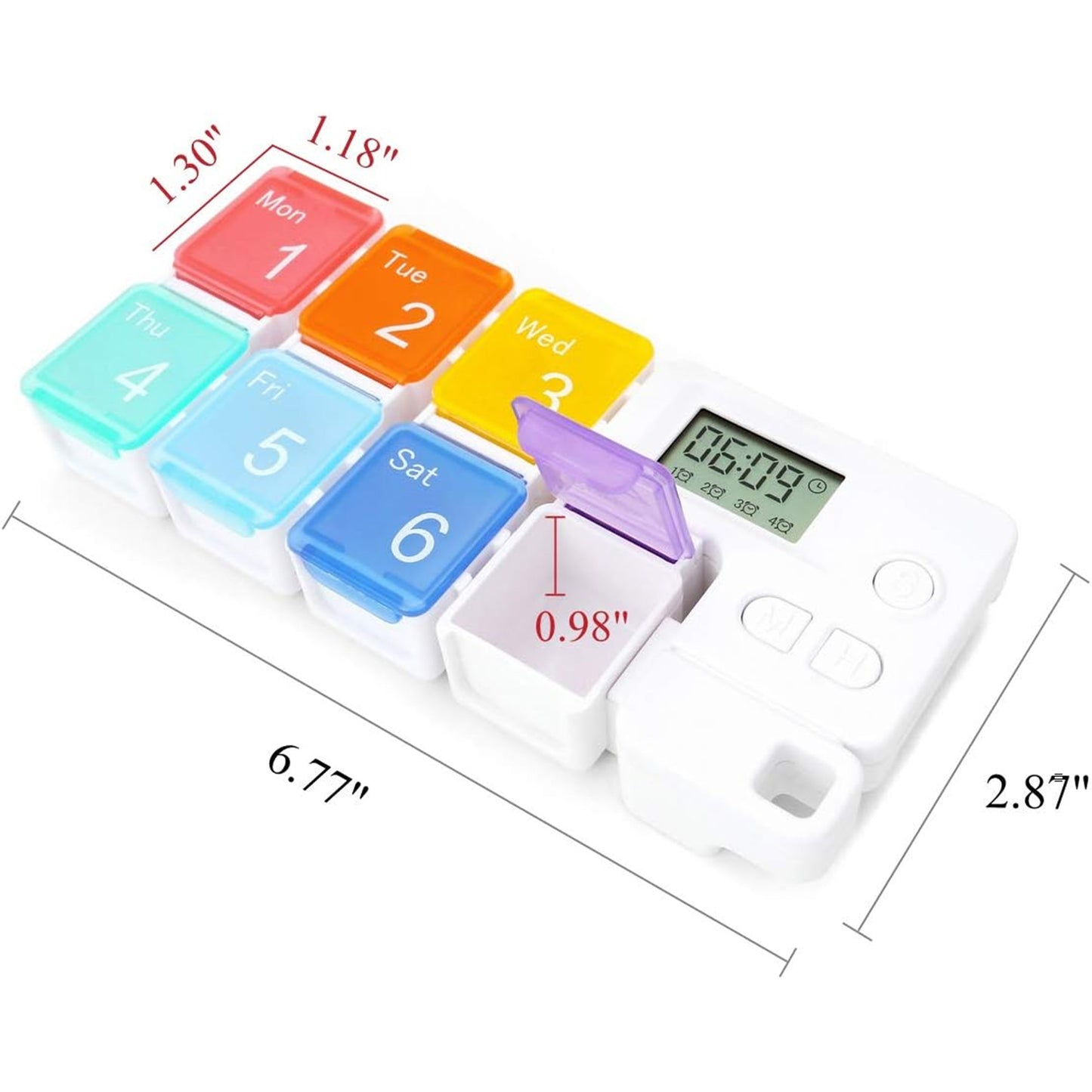 7 Days Pill Dispenser Organizer with Reminder Alarm -Portable Travel Vitamins Medicine Box Case