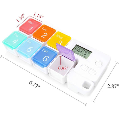 7 Days Pill Dispenser Organizer with Reminder Alarm -Portable Travel Vitamins Medicine Box Case