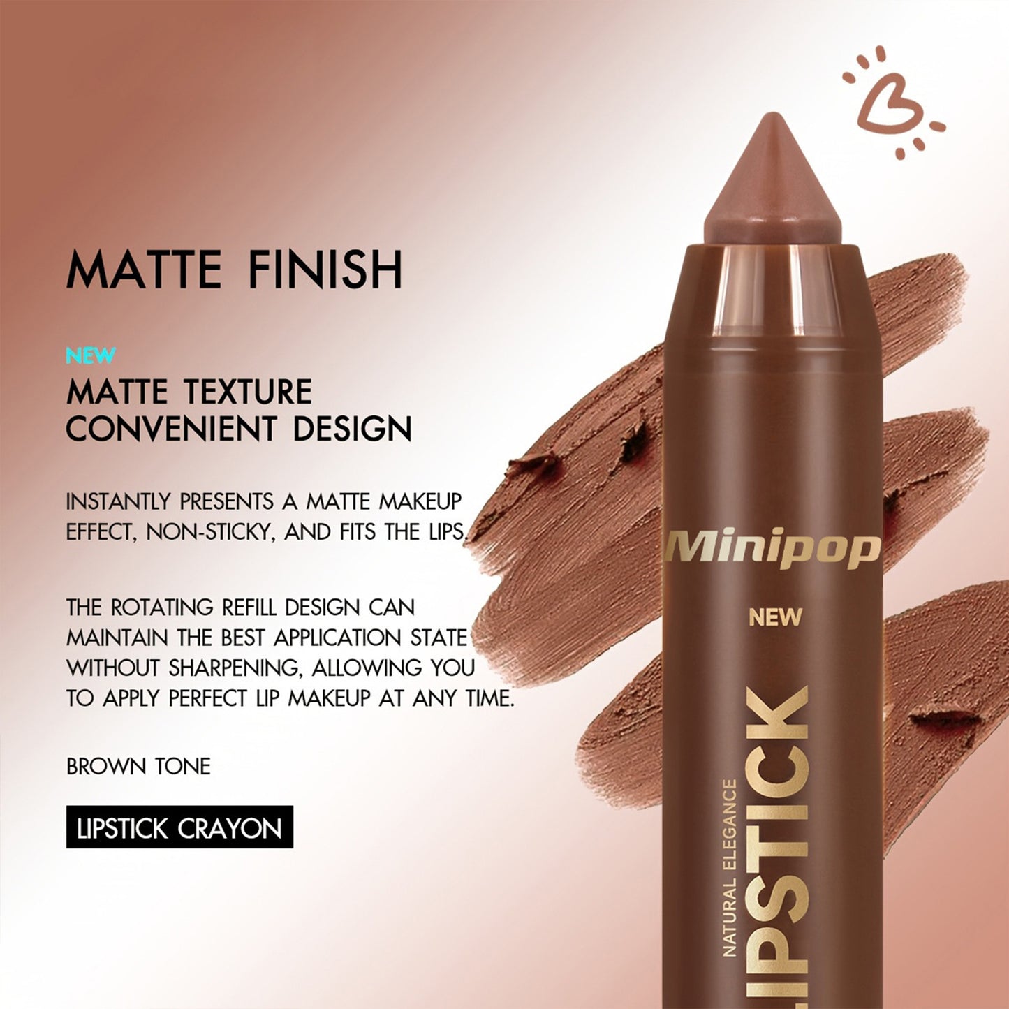 6Pcs Mauve Brown Matte Lip Liner and Lipstick Combo Set Kit