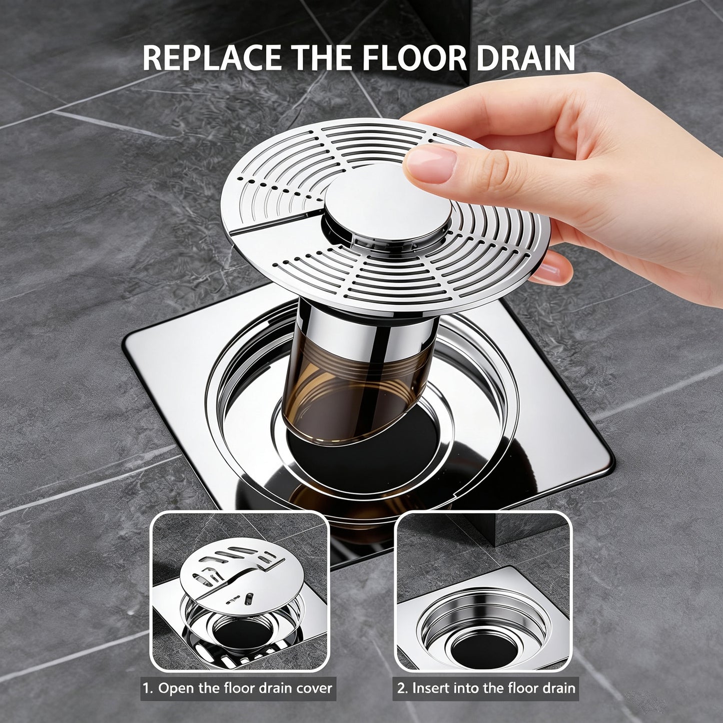 2Pcs Universal Fully Automatic Floating Floor Drain with Extended Anti-Odor Core