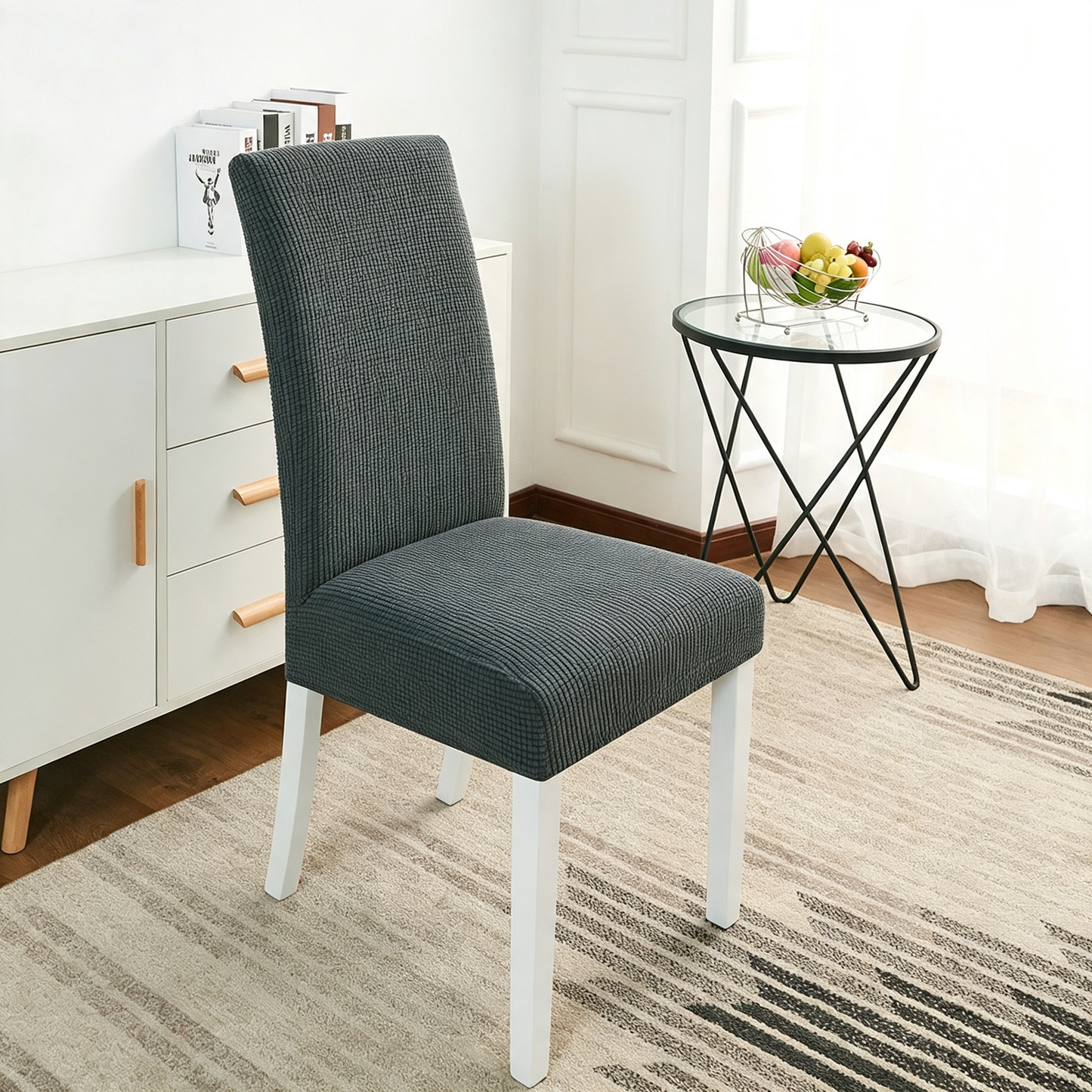 100% Waterproof Dining Room Chair Cover , Stretch Jacquard Parson Chair Slipcover