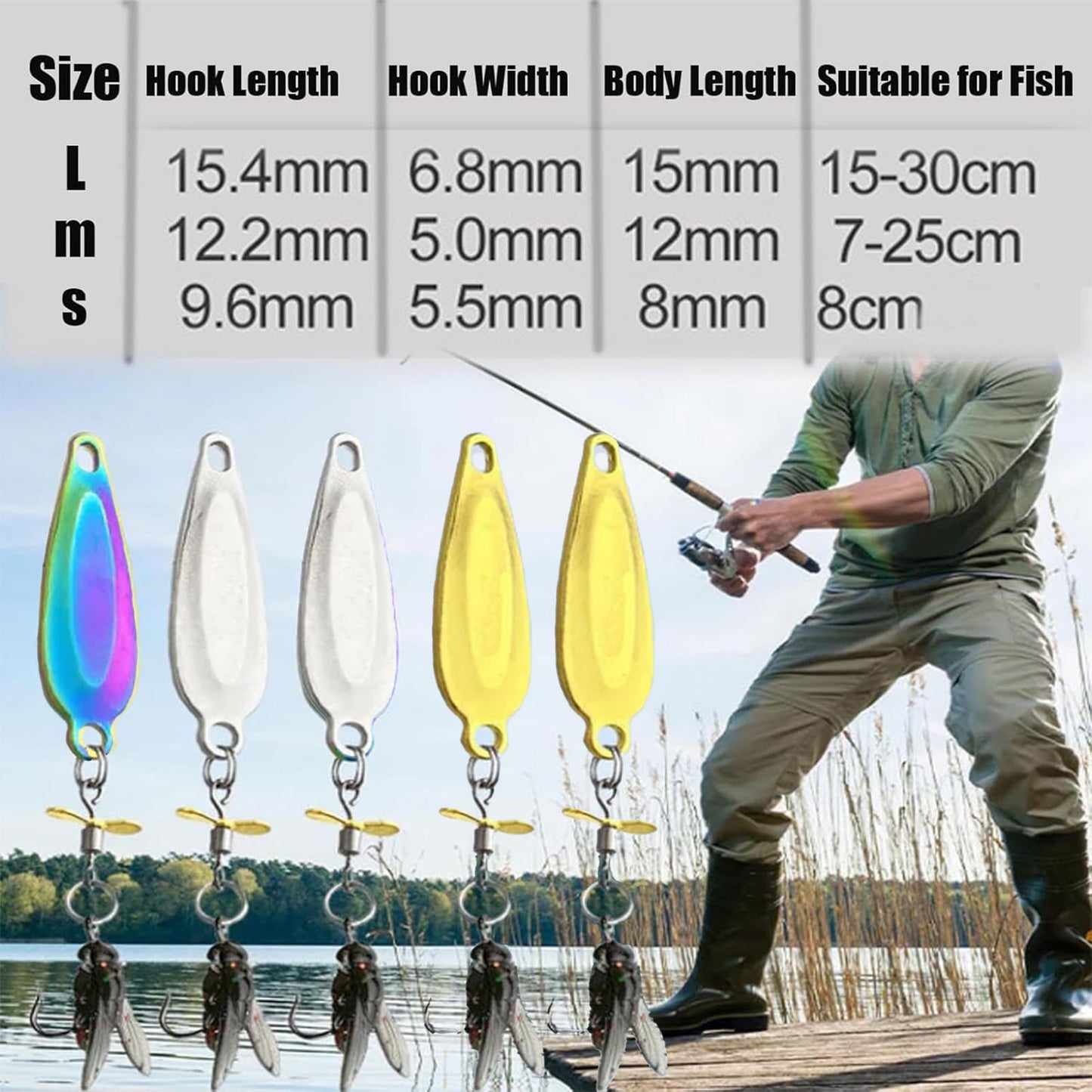 5Pcs Fishing Lures, 3D High Catch Rate Fly Spinner Baits, Metal Propeller Fishing Bait with Floating Rotating Tail