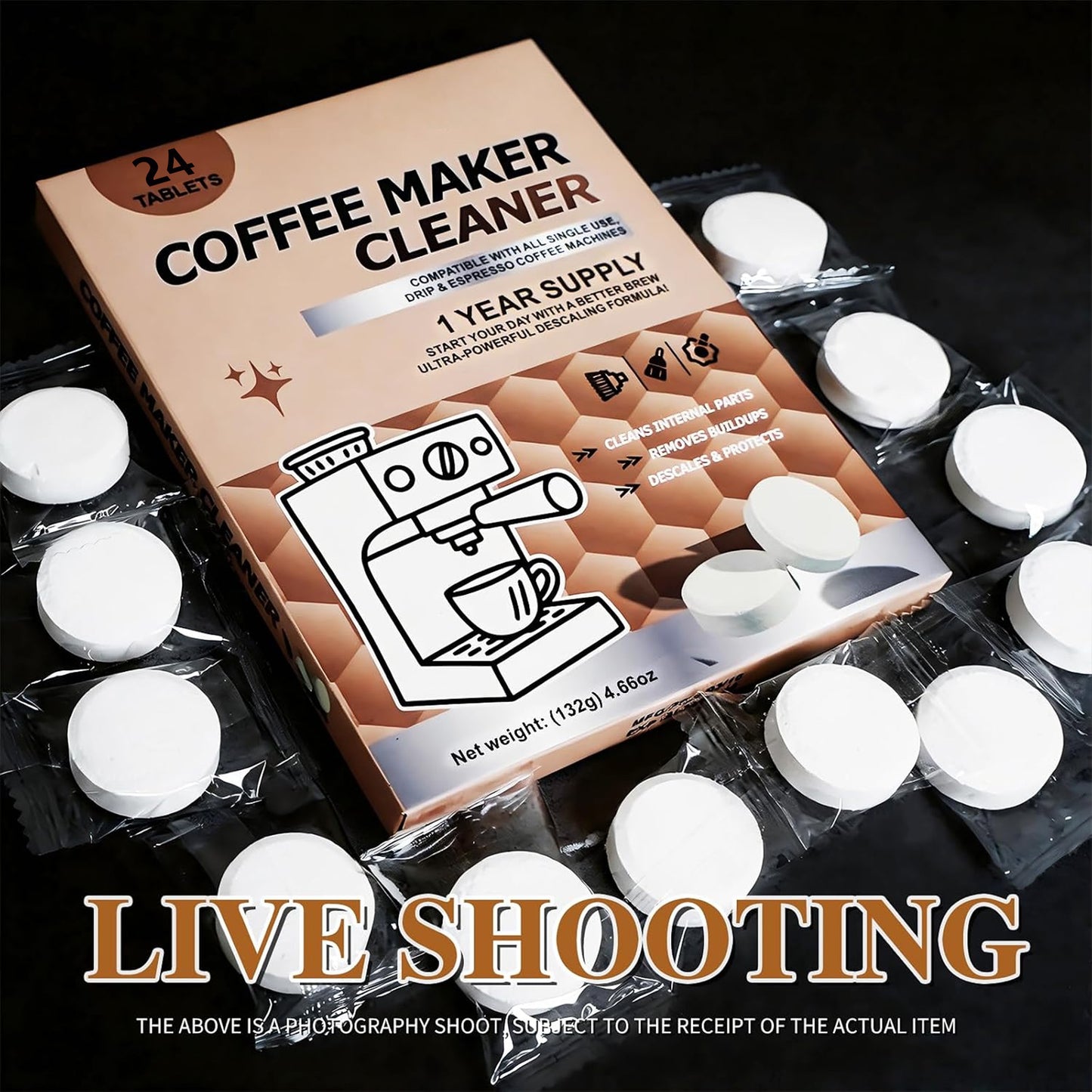 Coffee Maker Cleaner Tablets-24 Count, Coffee Machine Descaler Speed Cleaning for Coffee Pot