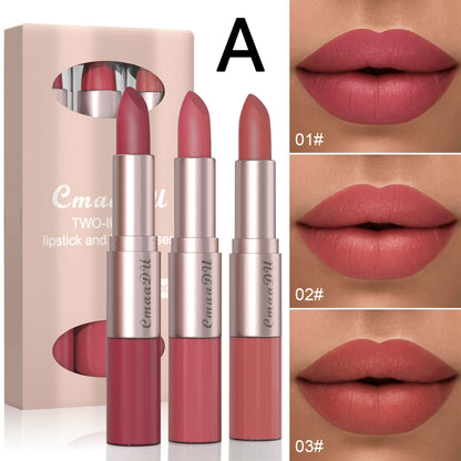 3Pcs/Set Two-in-one Lipstick and Lip Gloss Waterproof, Long-lasting, Multi-functional