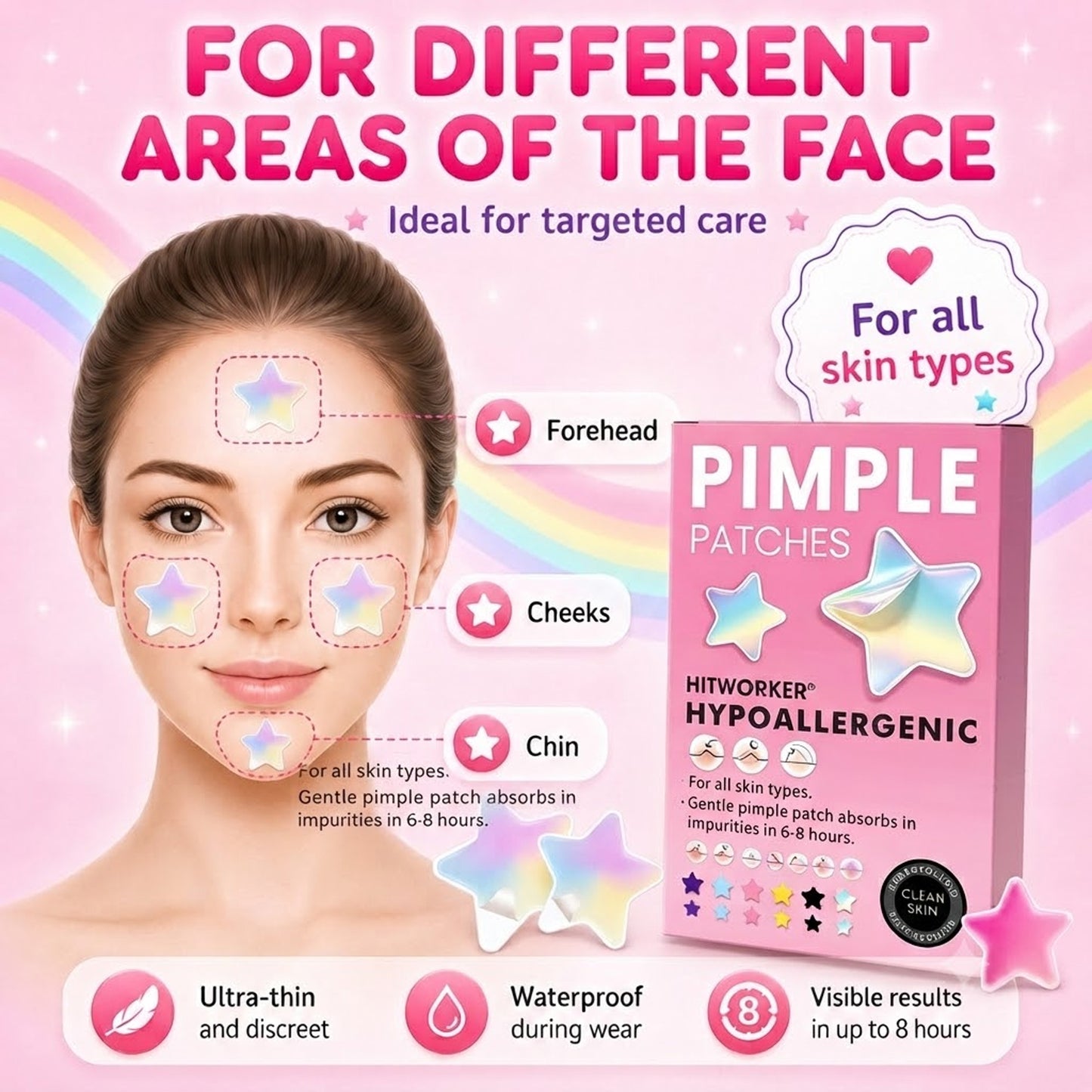 240Pcs Pimple Stars Patches for Face, Hydrocolloid Patches for CoveringZits and Blemishes