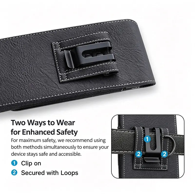 Men's Waist Phone Pouch with Card Slot, Magnetic Lock & Metal Belt Clip