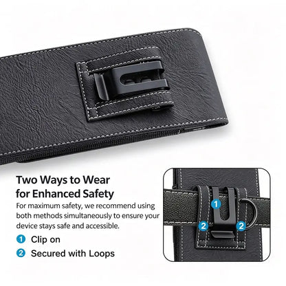 Men's Waist Phone Pouch with Card Slot, Magnetic Lock & Metal Belt Clip