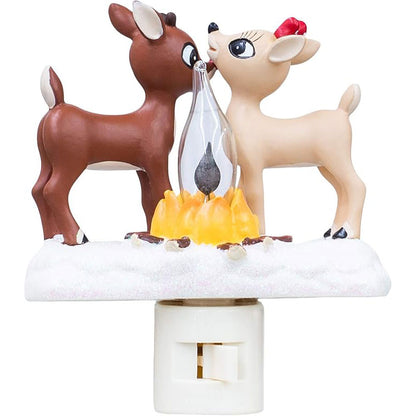 Reindeer Night Light with Flickering Flame – LED Faux Campfire Lamp for Christmas