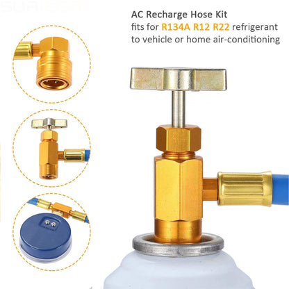 AC Charge Hose with Gauge, R134A Car AC Refrigerant Recharge Hose Kit