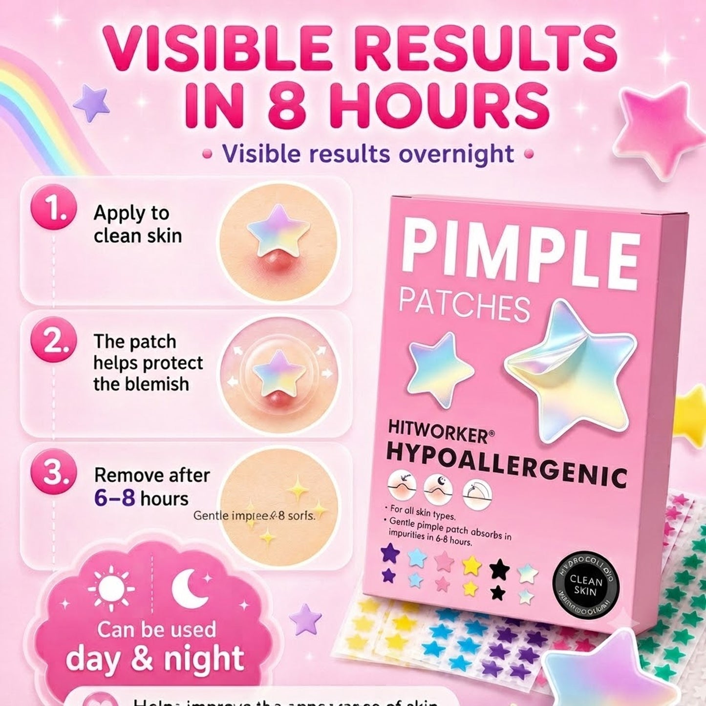 240Pcs Pimple Stars Patches for Face, Hydrocolloid Patches for CoveringZits and Blemishes