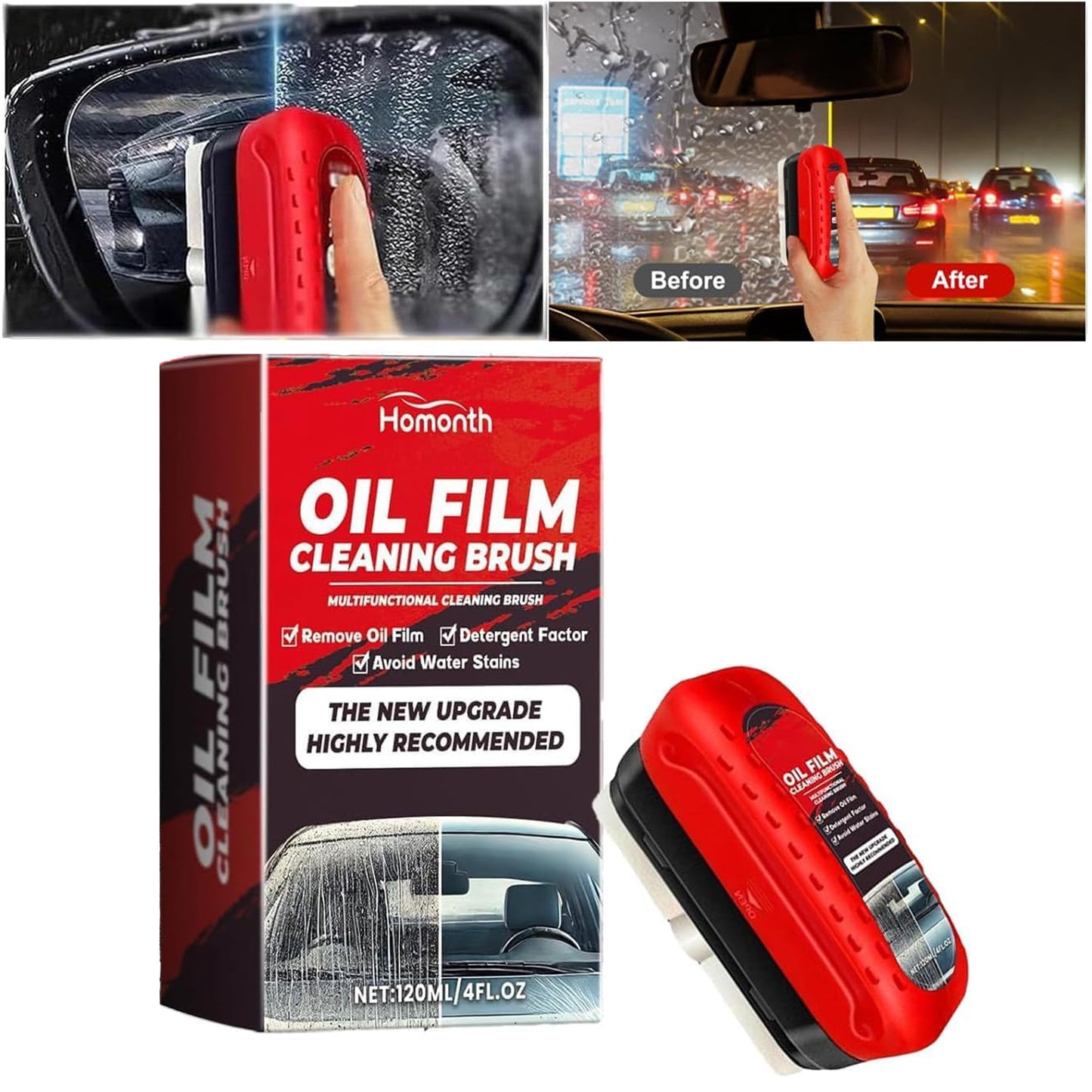 Automotive Oil Film Cleaning Brush for Windshield Car Glass Oil Film Remover with Hydrophobic Coating