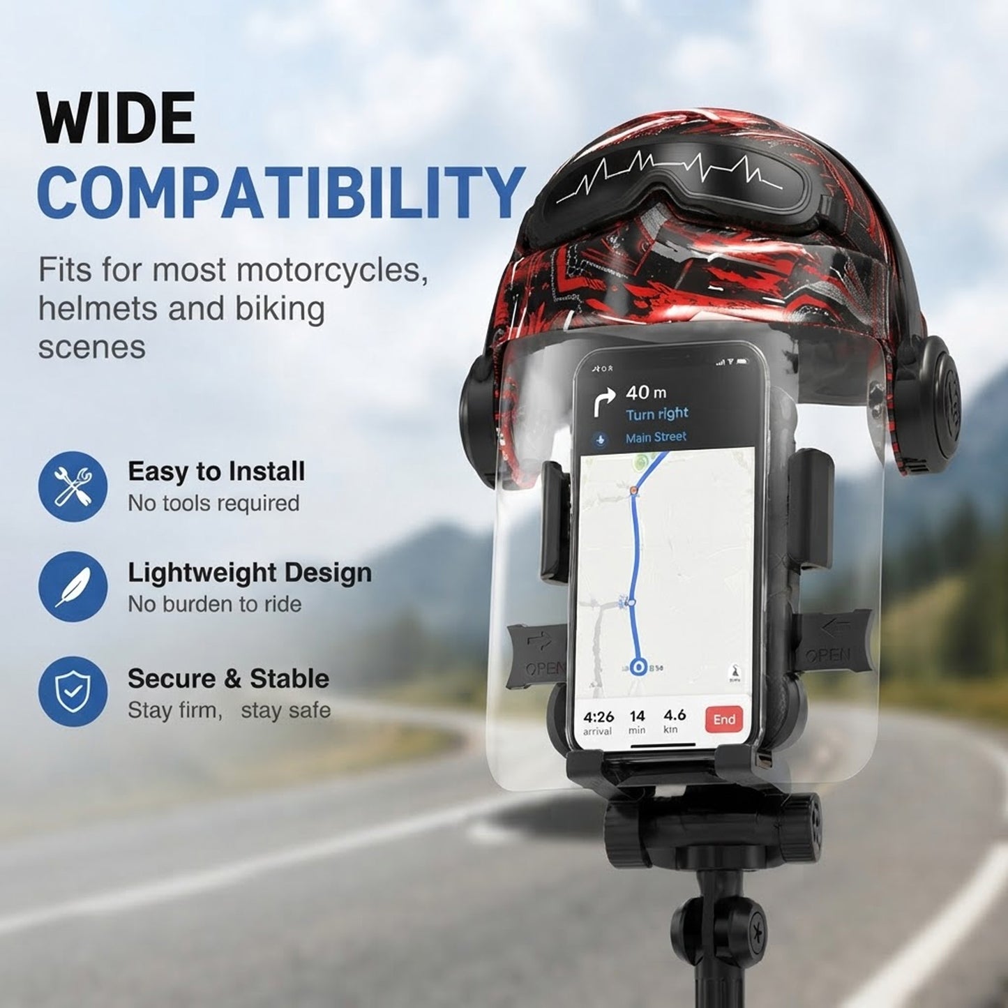 Motorcycle Phone Mount with Sunshade Clamp for Rearview Mirror Phone Holder for Smartphones