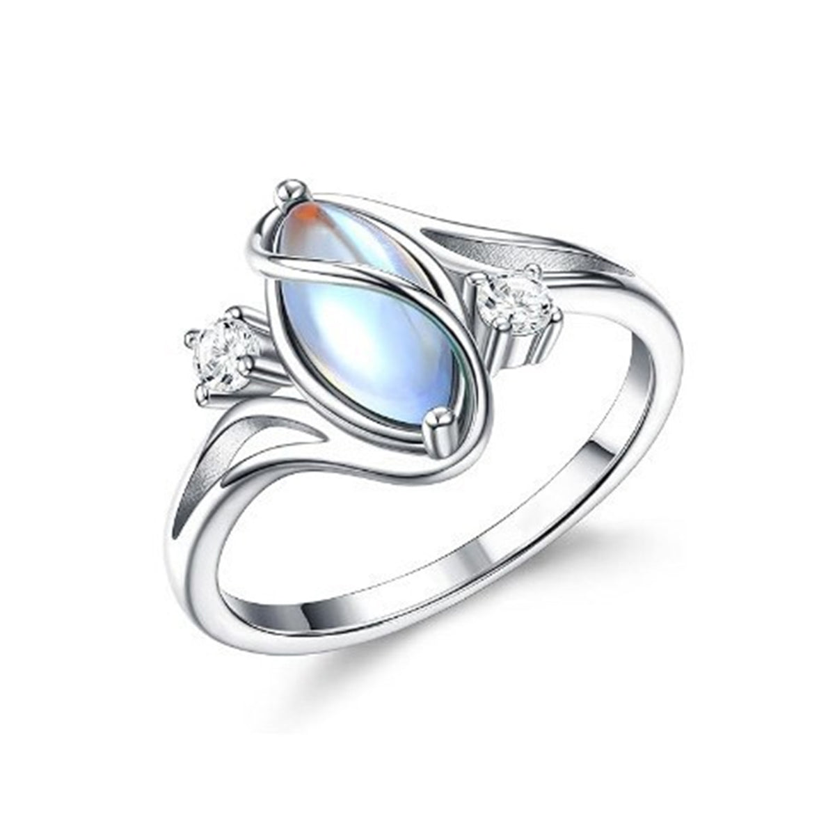 Women's Geometric Ring with Moonstone and Zircon