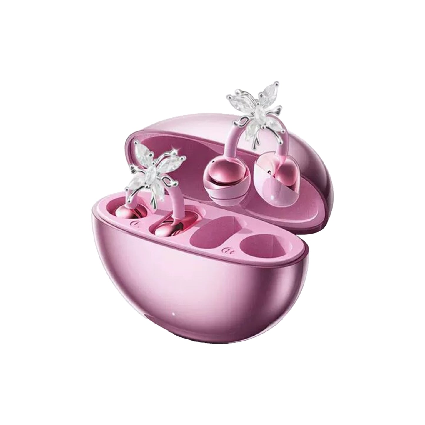 Wireless Earbuds, Clamp On Open Ear Headphones with Detachable Rhinestone Bowknot