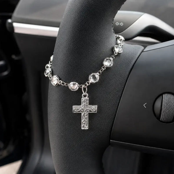 Faith-Inspired Crystal Cross Car Steering Wheel Charm