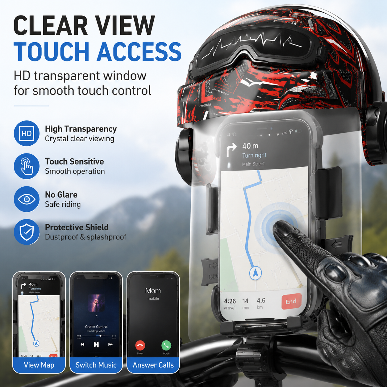 Motorcycle Phone Mount with Sunshade Clamp for Rearview Mirror Phone Holder for Smartphones