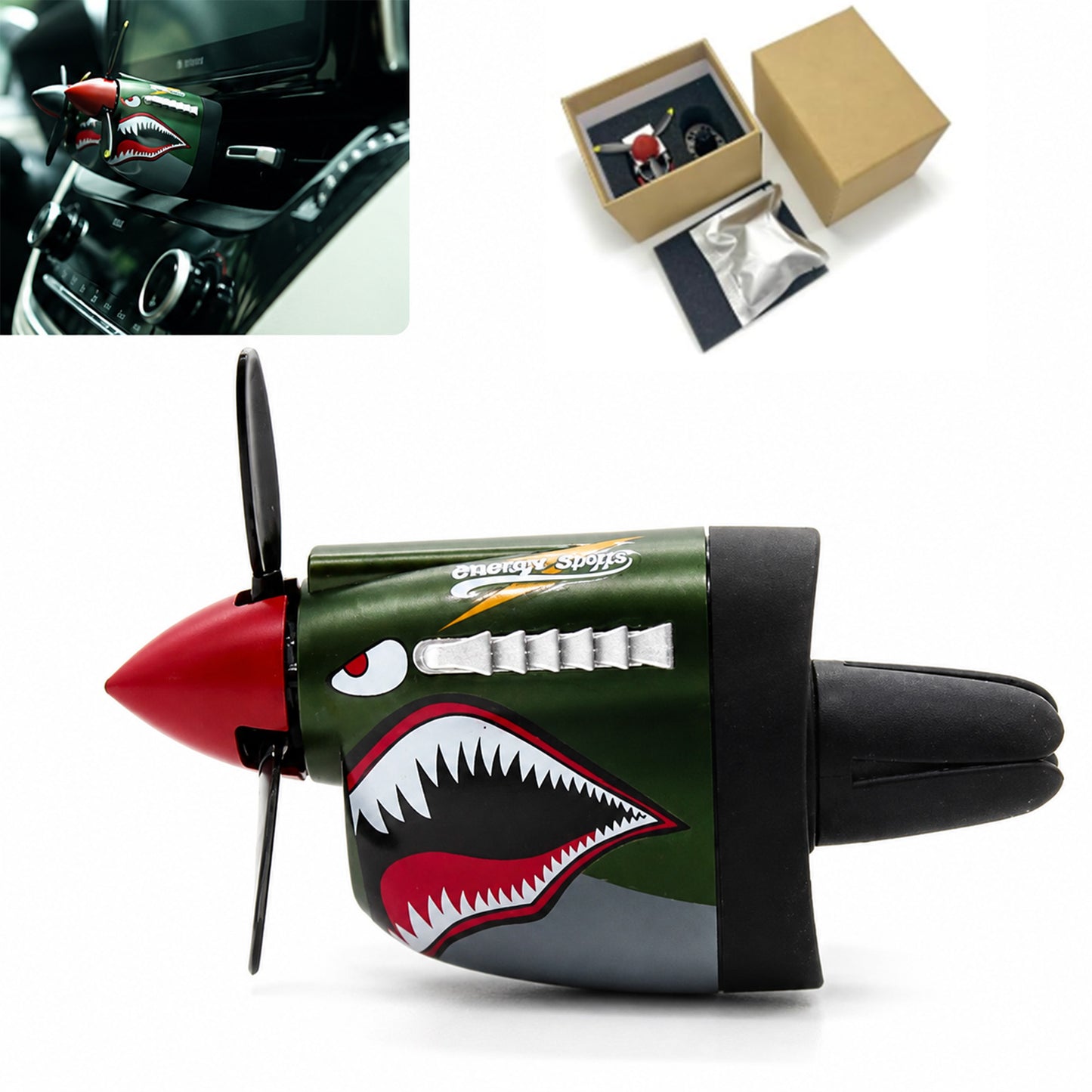 P-40 Fighter Car Air Vent Decoration, P-40 Warhawk Creative Propeller Car Decor Air Freshener 1 Freshener + 1 Refill