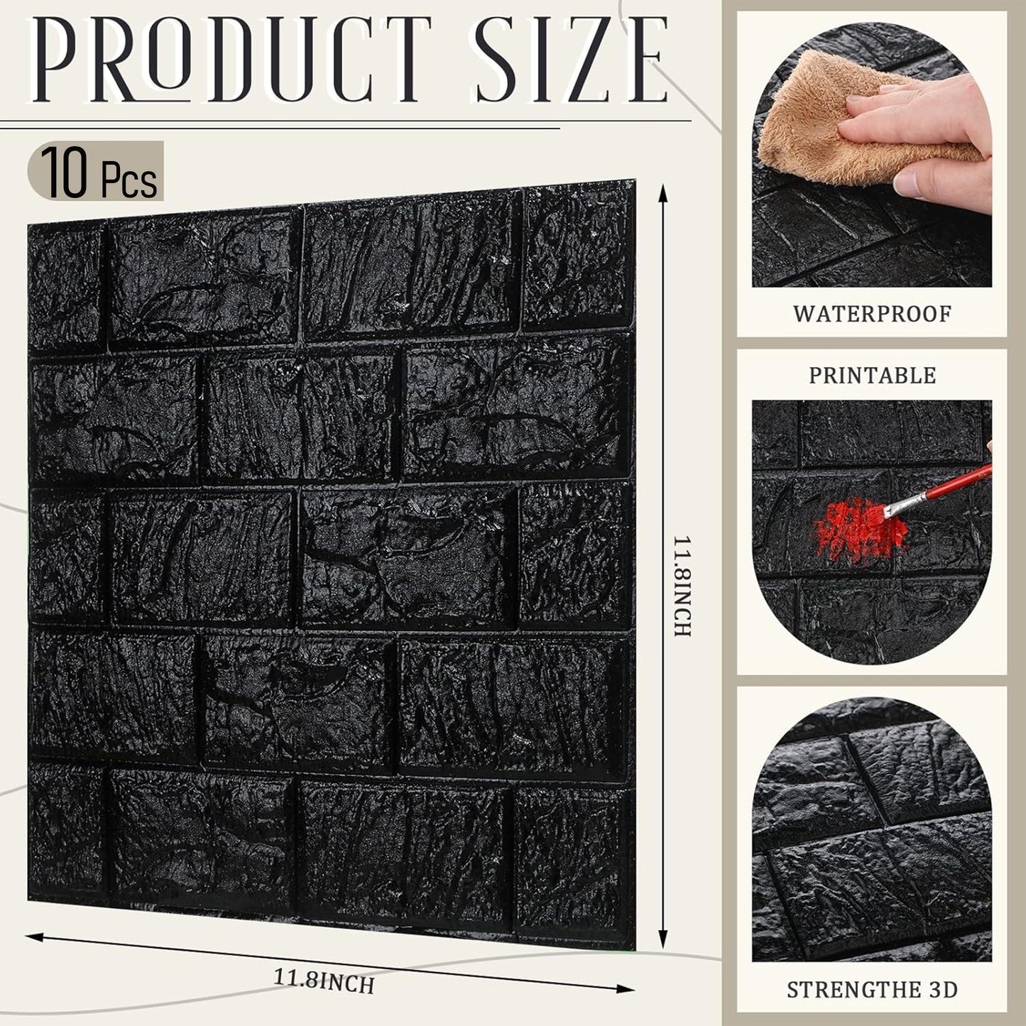 10Pcs 3D Wall Panels Peel and Stick Foam Brick Wallpaper Printable