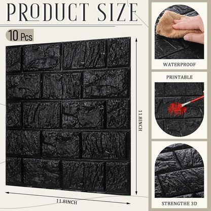 10Pcs 3D Wall Panels Peel and Stick Foam Brick Wallpaper Printable