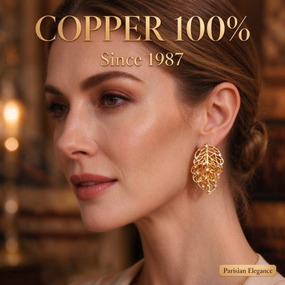Open Work Leaf Earrings - Ultra-sparkly Zircon Earrings