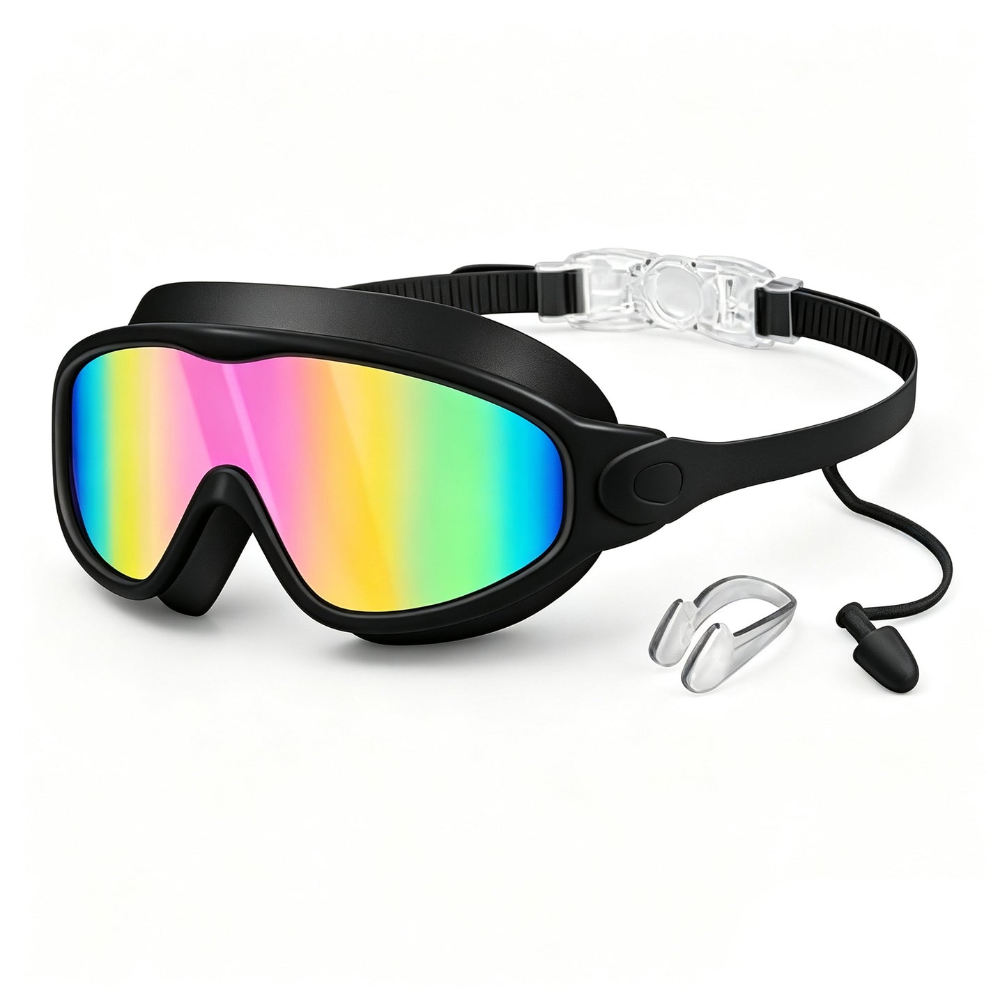 Large Swim Goggles,Wide View,Anti Fog,Swimming with Earplug Nose Clip | UV Protection & No Leak