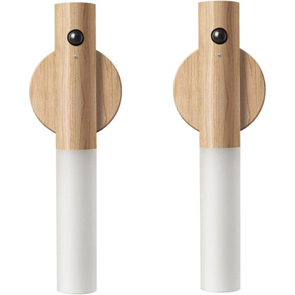 2Pcs Wooden Smart Motion-Sensor LED Night Light / Rechargeable Wall Light