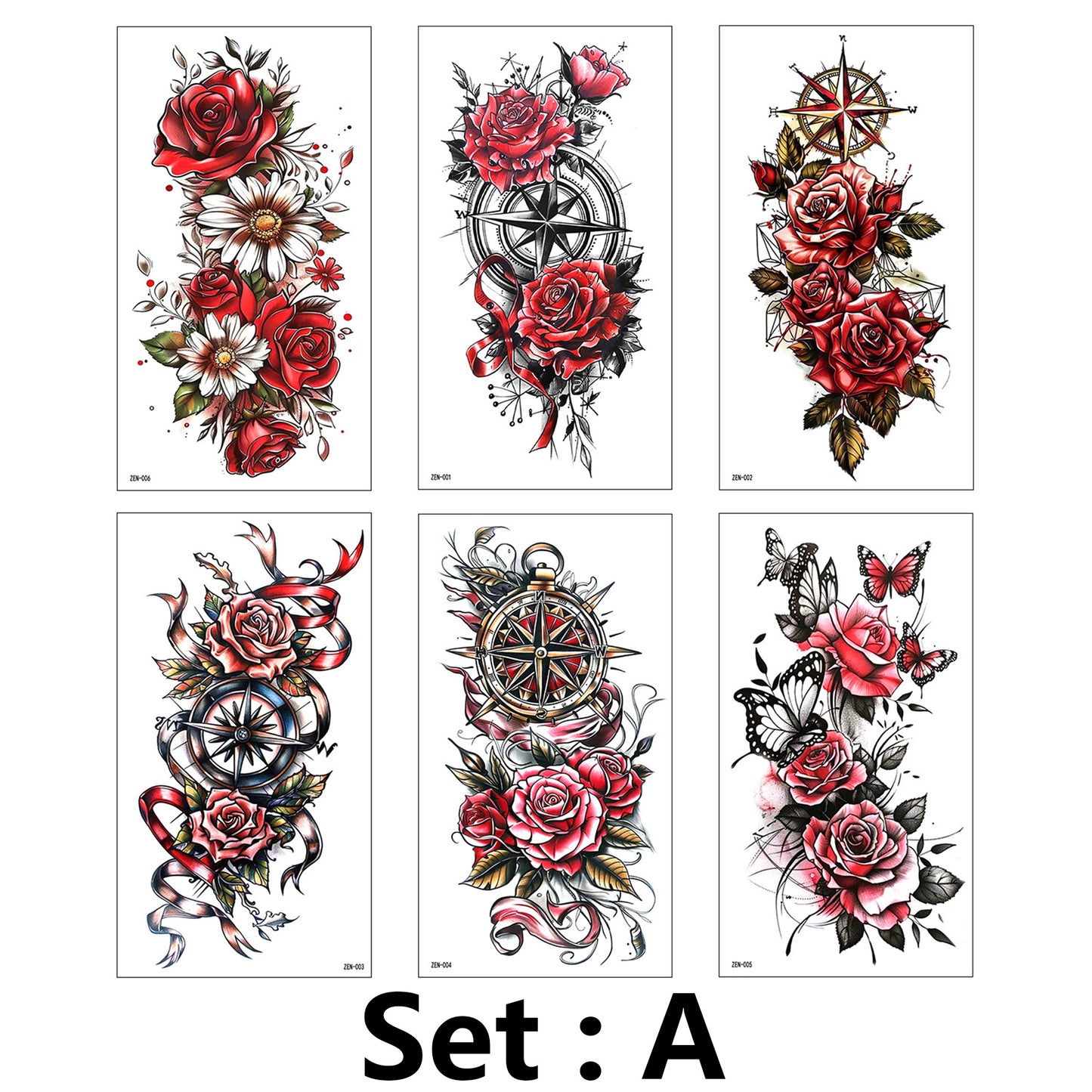 6 Sheets Temporary Tattoos for Women and Men Body Arm Back, Realistic Waterproof