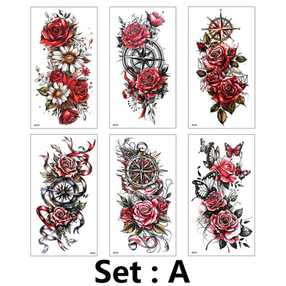 6 Sheets Temporary Tattoos for Women and Men Body Arm Back, Realistic Waterproof