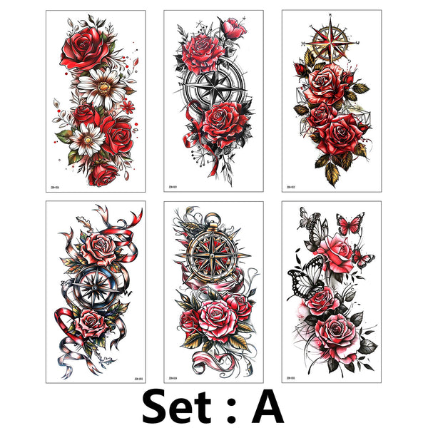 6 Sheets Temporary Tattoos for Women and Men Body Arm Back, Realistic Waterproof