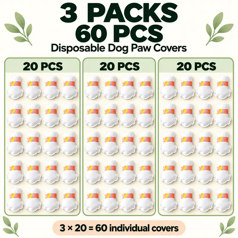 20/40/60Pcs Disposable Dog Boots,Paw Covers with Adjustable Self-Adhesive Bandage for Indoor & Outdoor Walks
