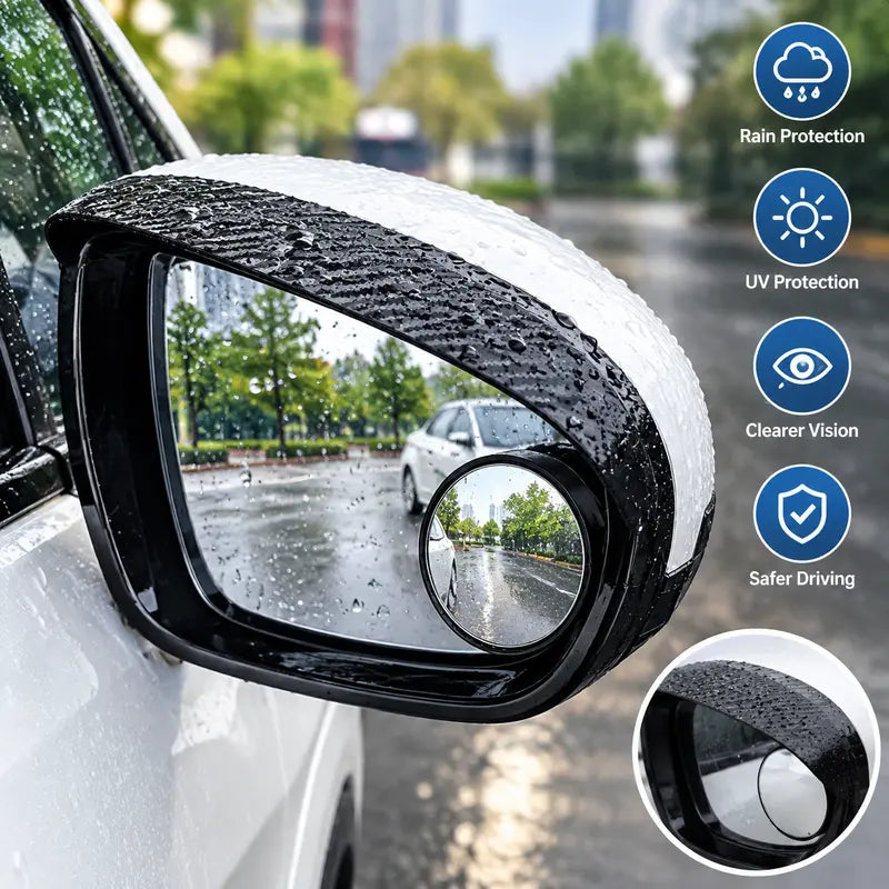 2Pcs Car Rearview Mirror Rain Visor with 360° Adjustable Blind Spot