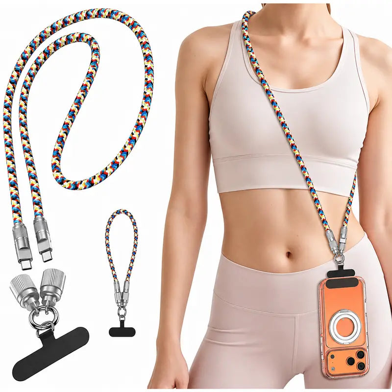 2-in-1 Lanyard USB Fast Charging Cable - 7mm Nylon Braided