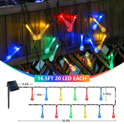 Solar String Lights Outdoor, Total 20LED 16.4FT, Water Drop