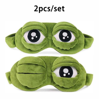 2PCS Cute Sad Frog Blindfold Eye Mask Plush Blindfold Travel Sleep Masks