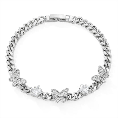 Women’s Figaro-chain Bracelet, Featuring a Butterfly Motif and Cubic Zirconia