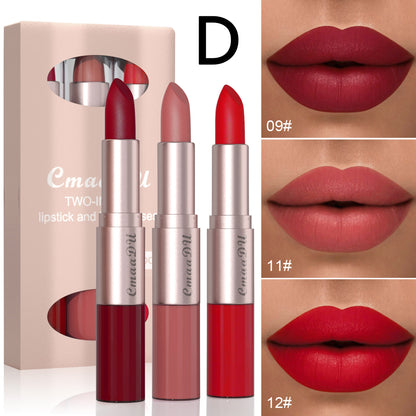 3Pcs/Set Two-in-one Lipstick and Lip Gloss Waterproof, Long-lasting, Multi-functional