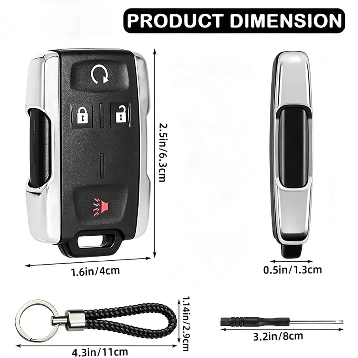 4-Button Keyless Entry Remote Key Fob Shell Replacement -Fits Chevy Silverado/Colorado, GMC Sierra 1500/2500/3500 HD/Canyon (2014-2021)