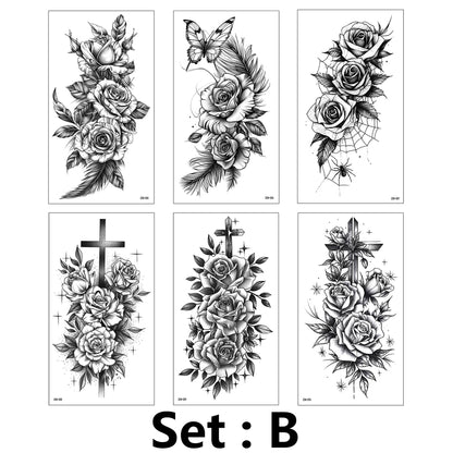 6 Sheets Temporary Tattoos for Women and Men Body Arm Back, Realistic Waterproof