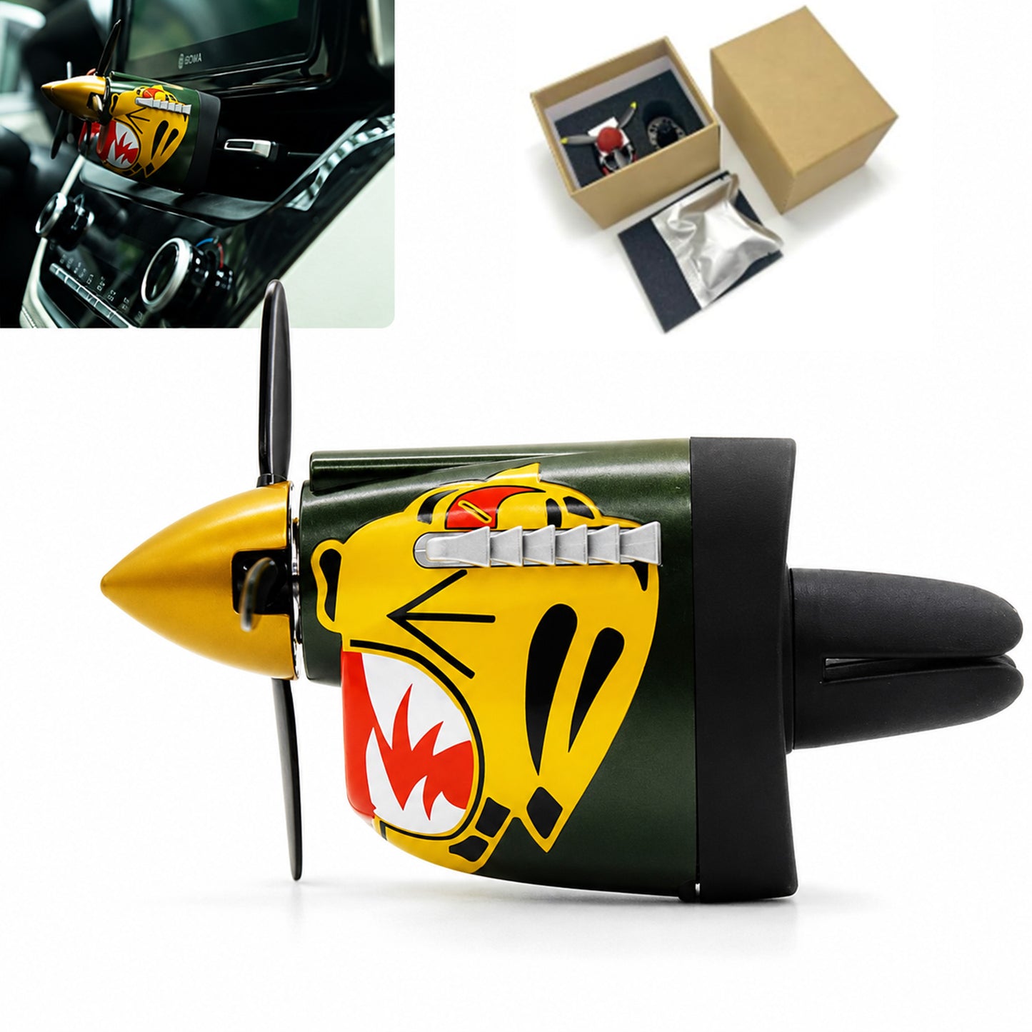 P-40 Fighter Car Air Vent Decoration, P-40 Warhawk Creative Propeller Car Decor Air Freshener 1 Freshener + 1 Refill