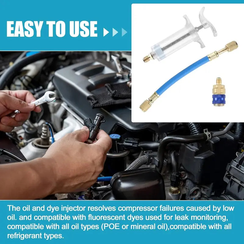 Manual AC Oil & Dye Injector Kit – 1/4" SAE Quick Coupler for Automotive & HVAC