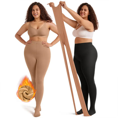 Women Fleece Lined Leggings Thermal High Waisted Footed Opaque Tights