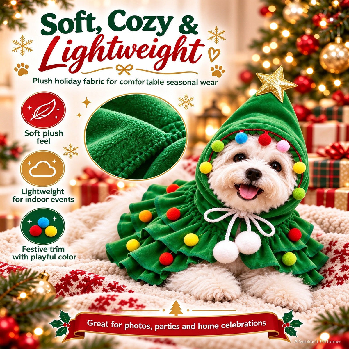 Christmas Tree Pet Costume Dog Outfit Xmas Cape Clothes for Cat Puppy Cloak