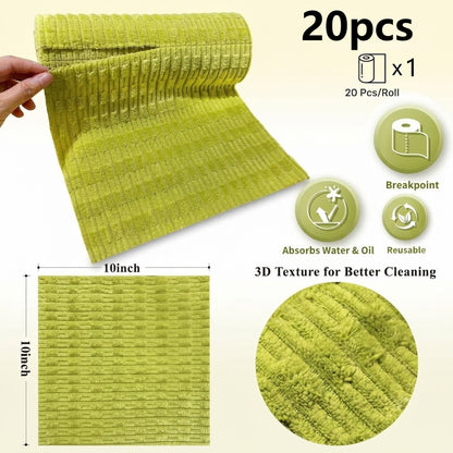 20Pcs 10”*10“ Extra Thick Microfiber Cleaning Cloth Roll, Tear Away Reusable Paper Coral Fleece Towels