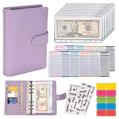 A6 Budget Binder Set 12pcs Budget Sheets & 8 Counts Binder Pockets & 10pcs Multi-colored Labels