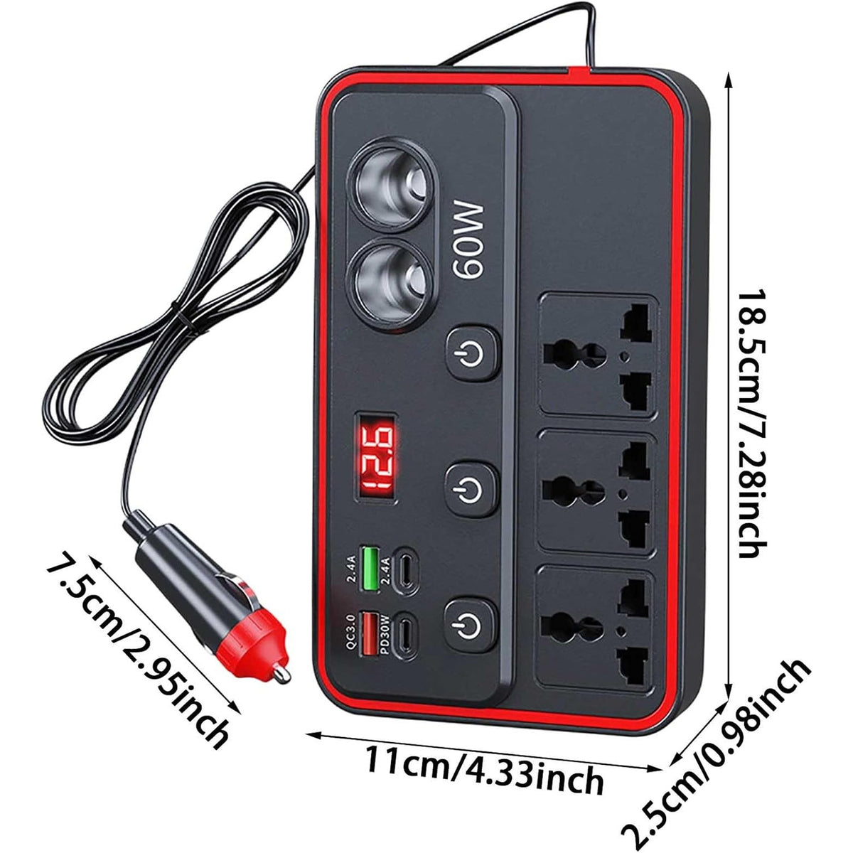 Multifunctional Car Charger with AC Outlets & USB - Inverter for Car 12/24V to 220V Fast Charging Converter