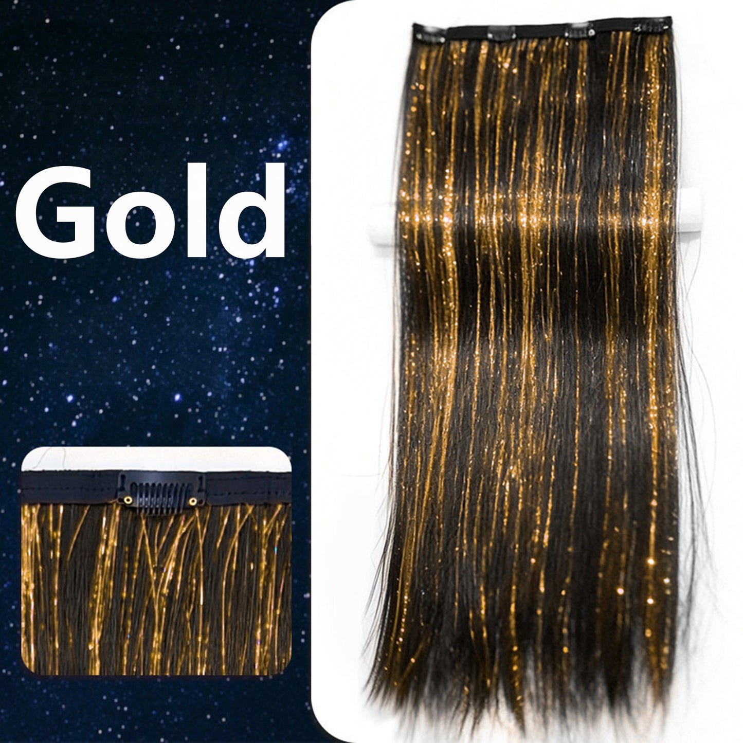 One-Piece Colored, Shimmering Lurex & Laser-Effect Highlight Hairpiece 3s Wear and Go for Party Daily Travel Birthday