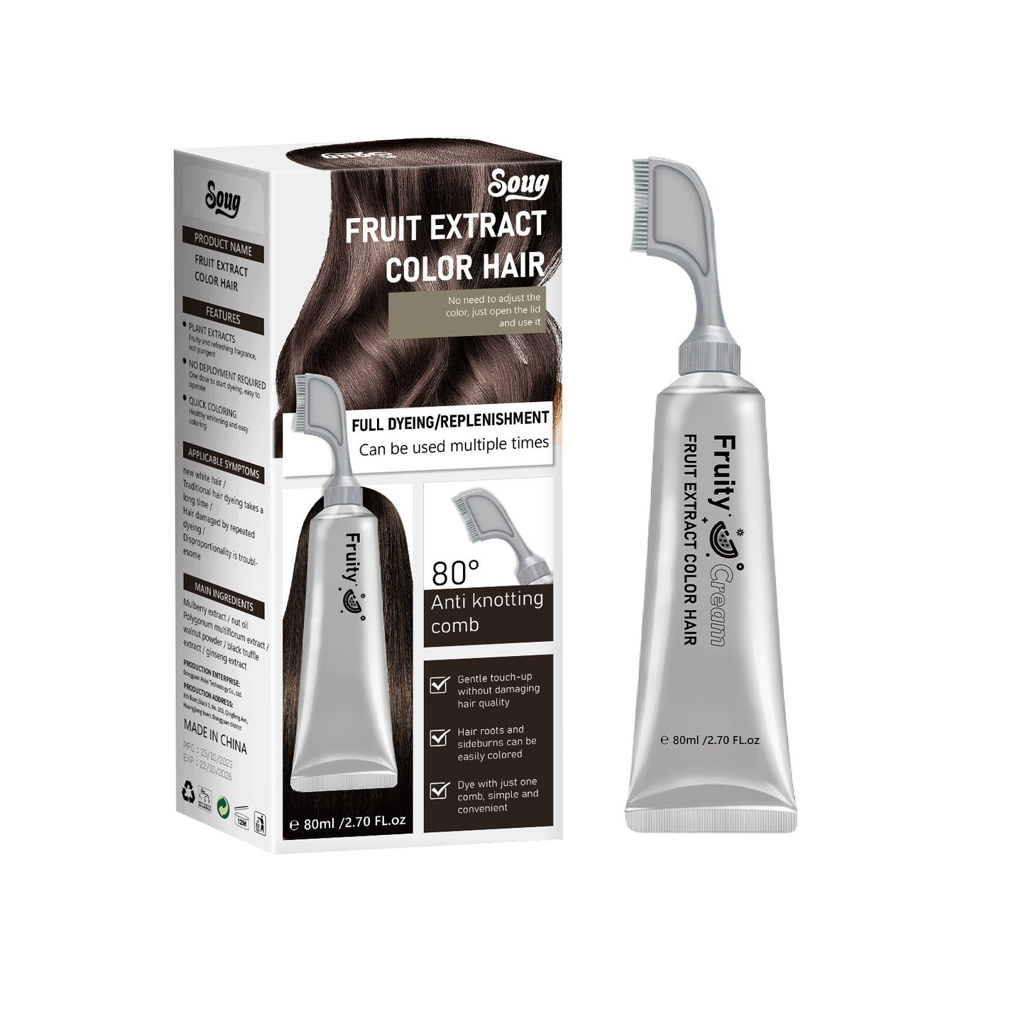 Hair Dye Cream Comb with Natural Plant Extract, Root Touch Up Hair Color, Ammonia Free
