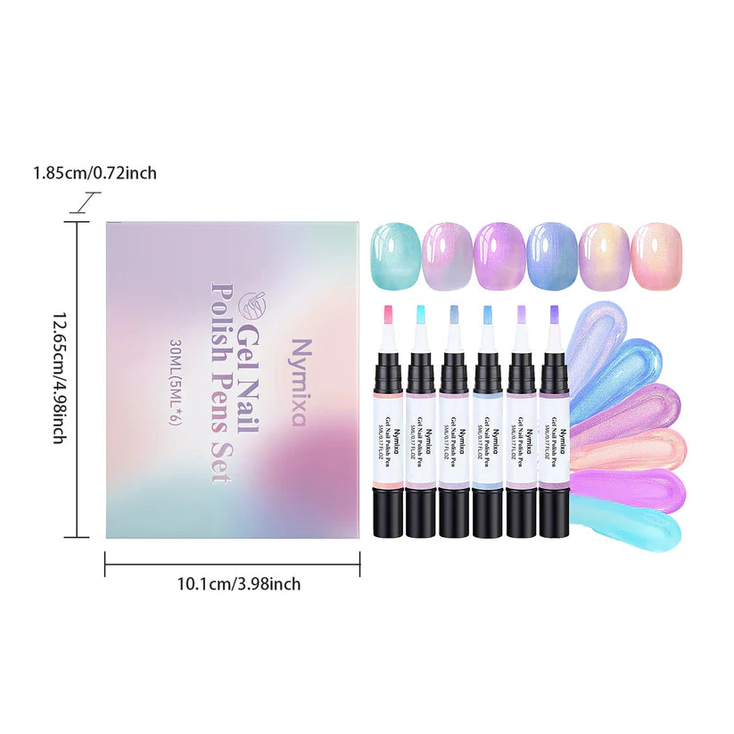 6 Colors Gel Nail Polish Pens, One Step Quick Dry UV Gel Nail Polish Set